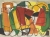 Reynold ARNOULD (1919-1980), Joueurs de football (américain) sur le banc, vers 1951, fresque sur matériau composite, 53,5 x 74 cm. Caen, musée des Beaux-Arts. Don de Marthe Bourhis-Arnould 1981. Inv 81.3.1. © Caen, musée des Beaux-Arts /cliché P. Touzard
