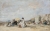 Eugène BOUDIN (1824-1898), Dame en blanc sur la plage de Trouville, 1869, huile sur carton, 31,4 x 48,6 cm. © MuMa Le Havre / Florian Kleinefenn