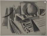 Reynold ARNOULD (1919-1980), Réservoirs, circa 1958-1959, fusain et encre noire sur papier vélin gris, 50 x 62 cm. Le Havre, musée d’art moderne André Malraux, don Marthe Arnould, 1981. © 2015 MuMa Le Havre / Charles Maslard