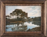 André DAUCHEZ (1870-1948), Paysage : étude de pins se mirant dans l'eau, huile sur bois, 33 x 41,6 cm (avec cadre). Le Havre, musée d’art moderne André Malraux. © 2020 - MuMa Le Havre - Charles Maslard