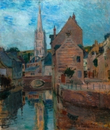 Raoul DUFY (1877-1953),  Le Clocher de l’église d’Harfleur, vers 1901-1903, huile sur toile, 80 x 68 cm, signé et dédicacé en bas à droite : Raoul Dufy / à Léon Lesieutre. Le Havre, musée d’art moderne André Malraux, don d’Emmanuel, Antoine et Jean-Marie Guian en hommage à leurs parents Dominique et Marie-José, 2020. © MuMa Le Havre / Charles Maslard / ADAGP, Paris 2021