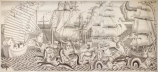 Jean-Théodore DUPAS (1882-1964), Le Char de Poséidon, 1934, crayon sur papier entoilé, 221 x 477 cm. © MuMa Le Havre / Charles Maslard