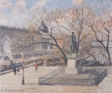 Camille PISSARRO (1831-1903), Statue d’Henri IV et hôtel de la Monnaie, matin, soleil, 1901, huile sur toile, 46 x 55 cm. © MuMa Le Havre / Charles Maslard