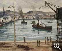 Henry-Armand BUREL, Le Bassin de Fécamp, 1933, huile sur toile, 50 x 61 cm. Le Havre - musée d’art moderne André Malraux. ©MuMa Le Havre / Florian Kleinefenn
