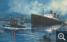André GALLAND, Ile de France sortant du Port du Havre, 1931, gouache, 70,5 x 112,8 cm. Collection particulière. © Hervé Lewandowski ©ADAGP - Paris 2025