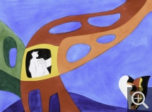 Hassan Massoudy, Grutier, vers 1973-1974, gouache sur papier, 50 x 64 cm. Le Havre - musée d’art moderne André Malraux - don de l’artiste. ©MuMa Le Havre / François Dugué