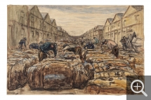 Gaston PRUNIER (1863-1927), Les Docks au coton - Le Havre, 1899, encre - crayon et aquarelle sur papier, 32 x 49 cm. Le Havre- musée d’art moderne André Malraux. ©MuMa Le Havre / Charles Maslard
