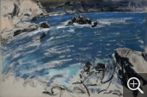 Ker-Xavier ROUSSEL (1867-1944), Rochers et mer bleue, 1921, Pastel sur papier vergé filigrané, 30 x 45 cm. Le Havre - musée d’art moderne André Malraux - collection Édouard Senn - donation Hélène Senn-Foulds - 2009. ©MuMa Le Havre/Charles Maslard
