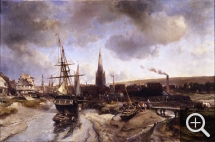Johan Barthold JONGKIND (1819-1891), Vue du port d'Harfleur, 1850, huile sur toile, 106,4 x 161,2 cm. Amiens - collection du Musée de Picardie. © Amiens - musée de Picardie / Marc Jeanneteau