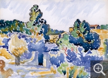 Henri Edmond CROSS (1856-1910), Etude pour « Paysage de Bormes », 1907, aquarelle sur papier vélin, 16 x 23 cm. collection particulière ©Wilson Graham