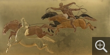 Jean DUNAND, La Conquête du cheval - Quatre chevaux sauvages sans cavalier, vers 1935, panneaux de laque décoratifs reprenant en version réduite un motif du décor du fumoir de la 1ère classe du paquebot Normandie, 80 x 170 cm. Le Havre - musée d'art moderne André Malraux ©MuMa Le Havre / Charles Maslard Jean DUNAND, La Conquête du cheval - Quatre chevaux sauvages sans cavalier, vers 1935, panneaux de laque décoratifs reprenant en version réduite un motif du décor du fumoir de la 1ère classe du paquebot Normandie, 80 x 170 cm. Le Havre - musée d'art moderne André Malraux ©MuMa Le Havre / Charles Maslard