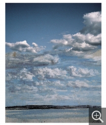 Jacqueline SALMON (1943), Ciel bleu avec Boudin, 2016, épreuve pigmentaire, 50 x 40 cm. (Nuages blancs,  ciel bleu, musée Eugène  Boudin, Honfleur). © Jacqueline Salmon