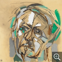 Reynold ARNOULD (1919-1980), Portrait of André Malraux, 1966, pencil, pastel, oil and felt-tip on paper. © Besançon, musée des beaux-arts et d’archéologie / Pierre Guenat