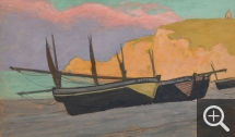 Jean Francis AUBURTIN (1866-1930), Barques à Etretat, gouache, 37 x 62 cm. . © MuMa Le Havre / Jean-Louis Coquerel