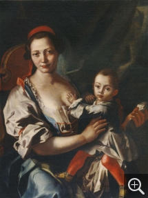 Giuseppe BONITO (1707-1789), Portrait de femme et son enfant, huile sur toile, 95 x 72 cm. © Béziers, musée des beaux-arts / Claude Courmanel