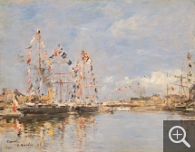 Eugène BOUDIN (1824-1898), Deauville, Flag-Decked Ships in the Inner Harbor, 1896, oil on wood, 32.4 x 41.1 cm. . © Philadelphia Museum of Art