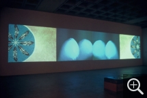 Dana CLAXTON (1959), Rattle, 2003, video installation with 4 channels (4 DVD), 140 x 365 cm. Collection of the artist. © Dana Claxton