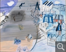 Raoul DUFY (1877-1953), Cargo noir à Sainte-Adresse, vers 1948-1952, huile sur panneau d’isorel, 40,4 x 51 cm. Cahors, musée Henri-Martin, dépôt du Centre Pompidou-MNAM/CCI, Paris, legs de Mme Raoul Dufy, 1963. © Photo CNAC/MNAM Dist. RMN - Jean-François Tomasian © Adagp, Paris 2019