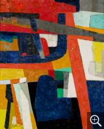 Maurice ESTÈVE (1904-2001), Noirlac, 1954, huile sur toile, 61 x 50 cm. Le Havre, musée d’art moderne André Malraux. Dépôt du Centre national des arts plastiques/Fonds national d'art contemporain. © 2005 MuMa Le Havre / Florian Kleinefenn © ADAGP, Paris 2019