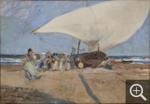 Joaquin SOROLLA Y BASTIDA (1863-1923), Barque et groupe de femmes à Valence, 1894, huile sur toile, 47 x 67 cm. Limoges, Don E. Dubouché au musée national Adrien Dubouché, 1906, en dépôt au musée des Beaux-Arts de la ville. © Musée des Beaux-Arts de Limoges / Cl. G. Vergnenègre