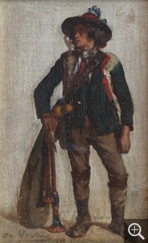 Charles LHULLIER dit aussi LHUILLIER (1824-1898), Pifferari, 1860, huile sur toile marouflée sur carton, 21,5 x 14 cm. MuMa Le Havre, Musée d’art moderne André Malraux. © MuMa Le Havre / Charles Maslard