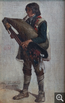 Charles LHULLIER dit aussi LHUILLIER (1824-1898), Pifferari, 1860, huile sur toile marouflée sur carton, 21,5 x 14 cm. MuMa Le Havre, Musée d’art moderne André Malraux. © MuMa Le Havre / Charles Maslard