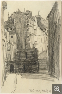 Lyonel FEININGER (1871-1956), Buildings on a Cul-de-sac, Paris, 1907, pencil, 22.3 × 14.4 cm. Private collection. © All rights reserved — © ADAGP, Paris, 2015