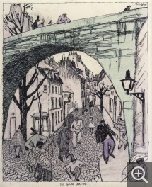 Lyonel FEININGER (1871-1956), Le Pont vert (Die Grüne Brücke), 1909, plume, encre de Chine et aquarelle sur papier, 25 × 20 cm. . © Maurice Aeschimann — © ADAGP, Paris, 2015