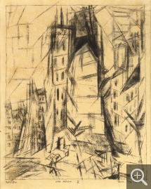Lyonel FEININGER (1871-1956), Tall Houses II, 1913, quill, Indian ink and charcoal on paper, 32.4 x 23.5 cm. Private collection. © All rights reserved — © ADAGP, Paris, 2015