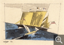 Lyonel FEININGER (1871-1956), Three-masted Schooner, 1934, quill, Indian ink and watercolour on paper, 14.7 x 19.1 cm. Private collection. © Maurice Aeschimann — © ADAGP, Paris, 2015
