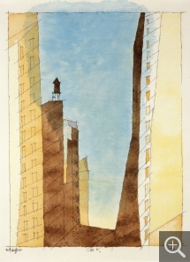 Lyonel FEININGER (1871-1956), IV B (Manhattan), 1937, quill, Indian ink and watercolour on paper, 31.4 x 24 cm. Private collection. © All rights reserved - © ADAGP, Paris, 2015