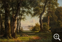 Carsten HENRICHSEN (1824-1897), Forêt avec vue du château de Kronborg, Helsingor, Danemark, 1876, huile sur toile, 45 x 66 cm. . © A. Leprince