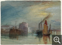 Joseph Mallord William TURNER (1775-1851), Le Havre : Tour François Ier, vers 1832 pour Turner’s Annual Tour, 1834, gouache et aquarelle sur papier bleu, 14 x 19,2 cm. Londres, Tate: Accepté par la Nation dans le cadre du legs Turner, 1856. © Tate, Londres, 2017