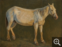 Johan Thomas LUNDBYE (1818-1848), Cheval blanc debout à droite, 1843, huile sur toile marouflée sur panneau, 29 x 37 cm. . © A. Leprince