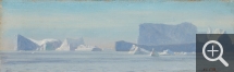 Jens Erik Carl RASMUSSEN (1841-1893), Icebergs au Groenland, huile sur toile marouflée sur carton, 12 x 34 cm. . © A. Leprince