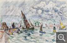 Paul SIGNAC (1863-1935), Concarneau, les thoniers, Juin 1929, aquarelle, 28,8 x 44,7 cm. . © Droits réservés