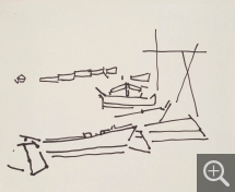 Nicolas de STAËL (1914-1955), Étude de bateaux, 1953-1954, stylo-feutre sur papier, 33 x 40,5 cm. Collection privée. © J.L. Losi — © ADAGP, Paris, 2014