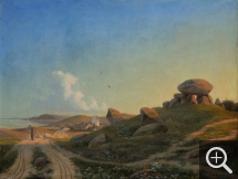 Carl Gotfred WÜRTZEN (1825-1880), Paysage en bord de mer avec une église et un dolmen, 1849, huile sur toile, 60 x 80 cm. . © A. Leprince