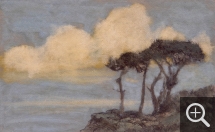 Jean Francis AUBURTIN (1866-1930), Varengeville, gros effet de nuages, bord de mer, 1904-1930, gouache et fusain sur papier, 32 x 51,5 cm (sans cadre). Le Havre, musée d’art moderne André Malraux, don Francine et Michel Quentin, 2007. © MuMa Le Havre / Charles Maslard