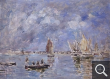 Eugène BOUDIN (1824-1898), Barques et estacade, 1890-1897, huile sur toile, 40 x 55 cm. © MuMa Le Havre / Florian Kleinefenn