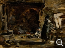 Eugène BOUDIN (1824-1898), Bretagne. Scène d’intérieur, 1865-1870, oil on wood, 22.6 x 31 cm. © MuMa Le Havre / Florian Kleinefenn