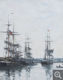 Eugène BOUDIN (1824-1898), Voiliers dans le port de Deauville , 1881, huile sur bois, 26,6 x 21 cm. © MuMa Le Havre / Charles Maslard