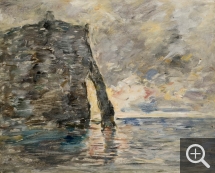 Eugène BOUDIN (1824-1898), Falaises à Étretat, 1890-1891, huile sur bois, 37,5 x 46,2 cm. © MuMa Le Havre / Florian Kleinefenn