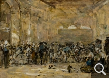 Eugène BOUDIN (1824-1898), Intérieur de l’ancienne halle de la place Saint-François à Quimper, ca. 1858, huile sur bois, 16,5 x 23,5 cm. © MuMa Le Havre / Florian Kleinefenn