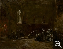 Eugène BOUDIN (1824-1898), Hanvec. Intérieur d’église, ca. 1865, huile sur toile, 49,7 x 61,4 cm. © MuMa Le Havre / Florian Kleinefenn