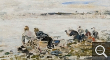 Eugène BOUDIN (1824-1898), Washerwomen, 1881-1889, oil on wood, 17.3 x 31.2 cm. © MuMa Le Havre / Florian Kleinefenn