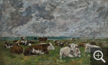 Eugène BOUDIN (1824-1898), Troupeau de vaches sous un ciel orageux, ca. 1881-1888, huile sur toile, 43,1 x 69 cm. © MuMa Le Havre / David Fogel
