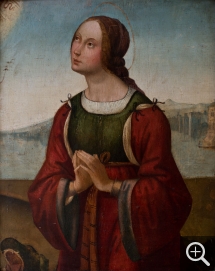 Attribué à Lorenzo di Ottavio COSTA (ca. 1460-1535), Sainte Marguerite Campana, huile sur bois, 45,5 x 37 cm. © MuMa Le Havre / David Fogel