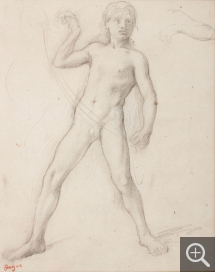 Edgar DEGAS (1834-1917), Adolescent jambes écartées. Etude pour Alexandre et Bucéphale, 1859-1961, mine de plomb et crayon noir, 25,5 x 19,25 cm. Collection Senn-Foulds. © MuMa Le Havre / Florian Kleinefenn