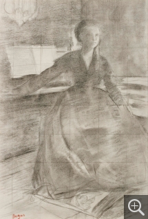 Edgar DEGAS (1834-1917), Étude pour Madame Camus au piano, 1869, pierre noire, 35 x 22 cm. Collection Senn-Foulds. © MuMa Le Havre / Florian Kleinefenn